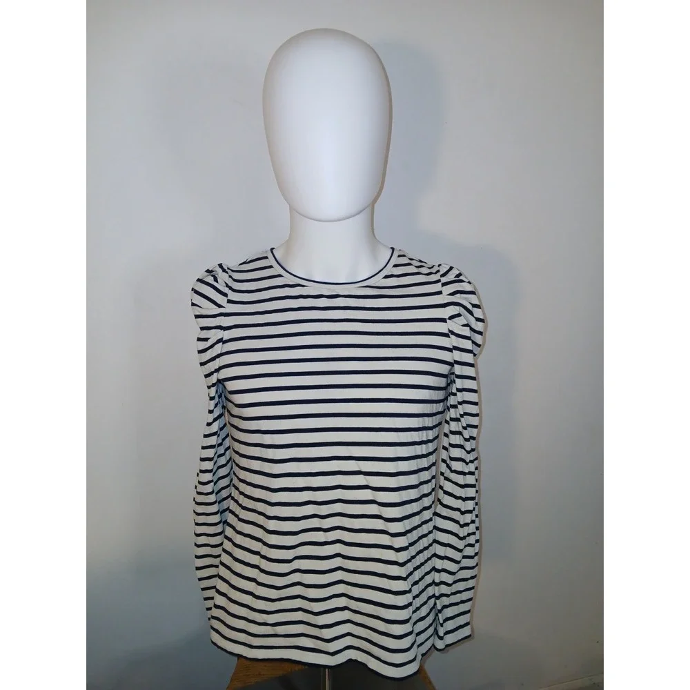 Boden Imogen Breton Navy Stripe Long Puff Sleeve Top - Size 14